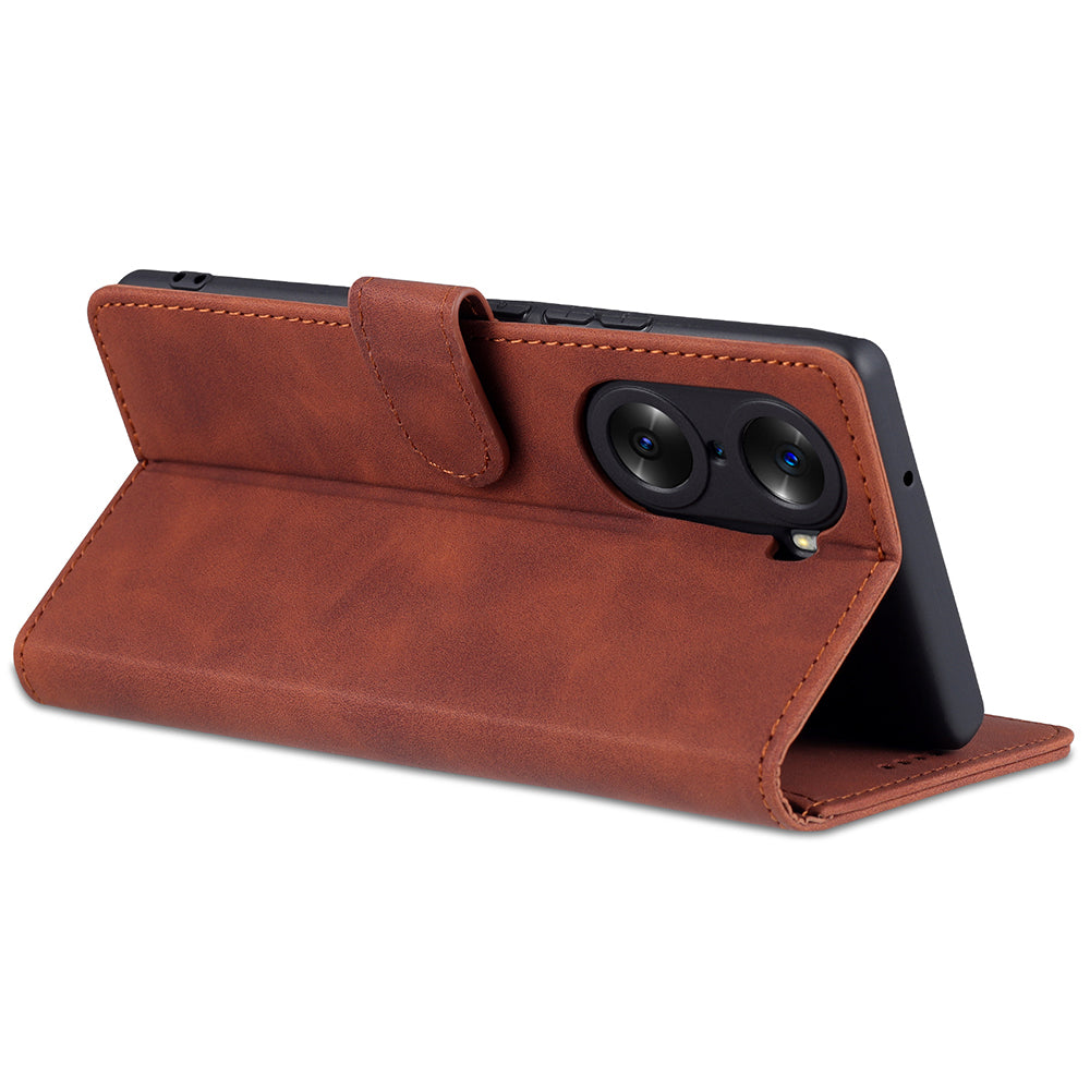 AZNS for Honor 60 Pro Dual-sided Magnetic Clasp Anti-drop PU Leather Wallet Stand Cell Phone Case Cover