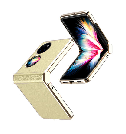 For Huawei P50 Pocket Litchi Textured Surface Metal Frame Folding Phone Case with Flexible Hinge