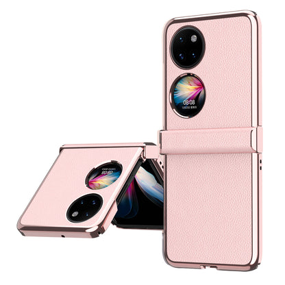 For Huawei P50 Pocket Litchi Textured Surface Metal Frame Folding Phone Case with Flexible Hinge