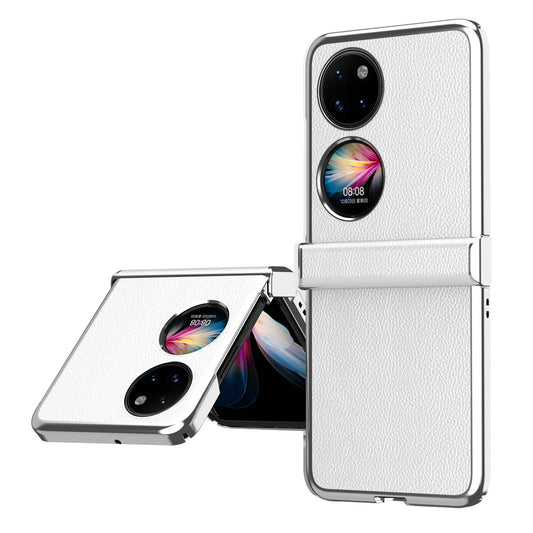 For Huawei P50 Pocket Litchi Textured Surface Metal Frame Folding Phone Case with Flexible Hinge