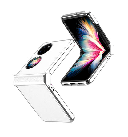 For Huawei P50 Pocket Litchi Textured Surface Metal Frame Folding Phone Case with Flexible Hinge