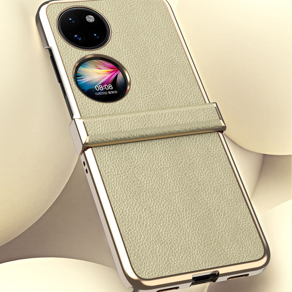 For Huawei P50 Pocket Litchi Textured Surface Metal Frame Folding Phone Case with Flexible Hinge