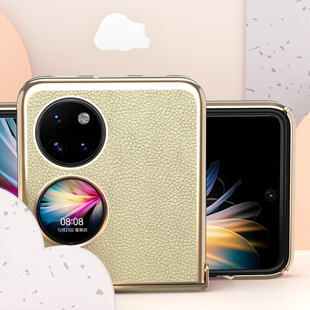 For Huawei P50 Pocket Litchi Textured Surface Metal Frame Folding Phone Case with Flexible Hinge