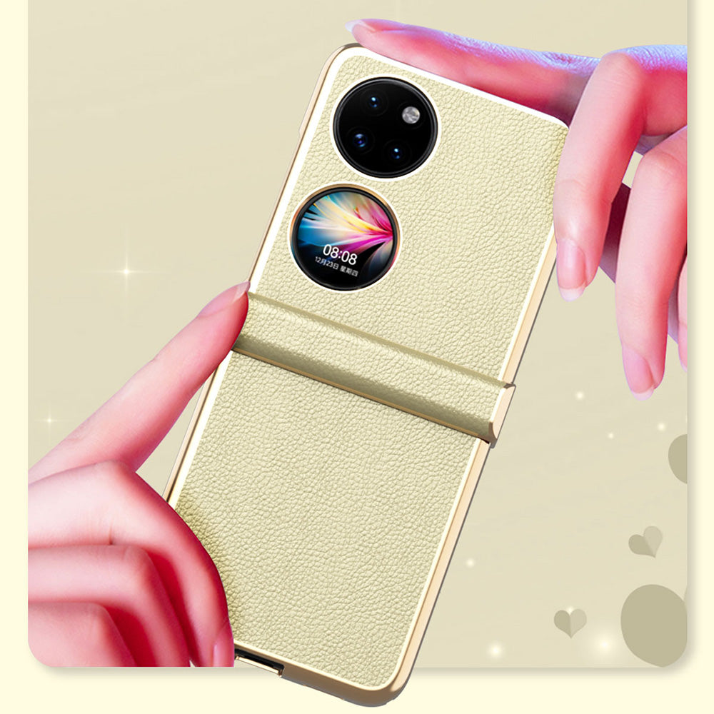 For Huawei P50 Pocket Litchi Textured Surface Metal Frame Folding Phone Case with Flexible Hinge