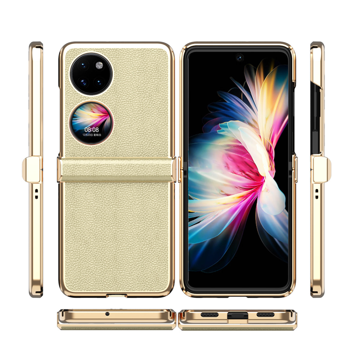 For Huawei P50 Pocket Litchi Textured Surface Metal Frame Folding Phone Case with Flexible Hinge