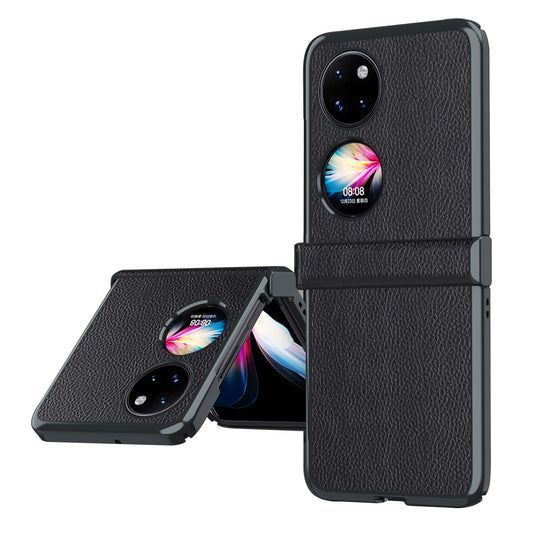 For Huawei P50 Pocket Litchi Textured Surface Metal Frame Folding Phone Case with Flexible Hinge
