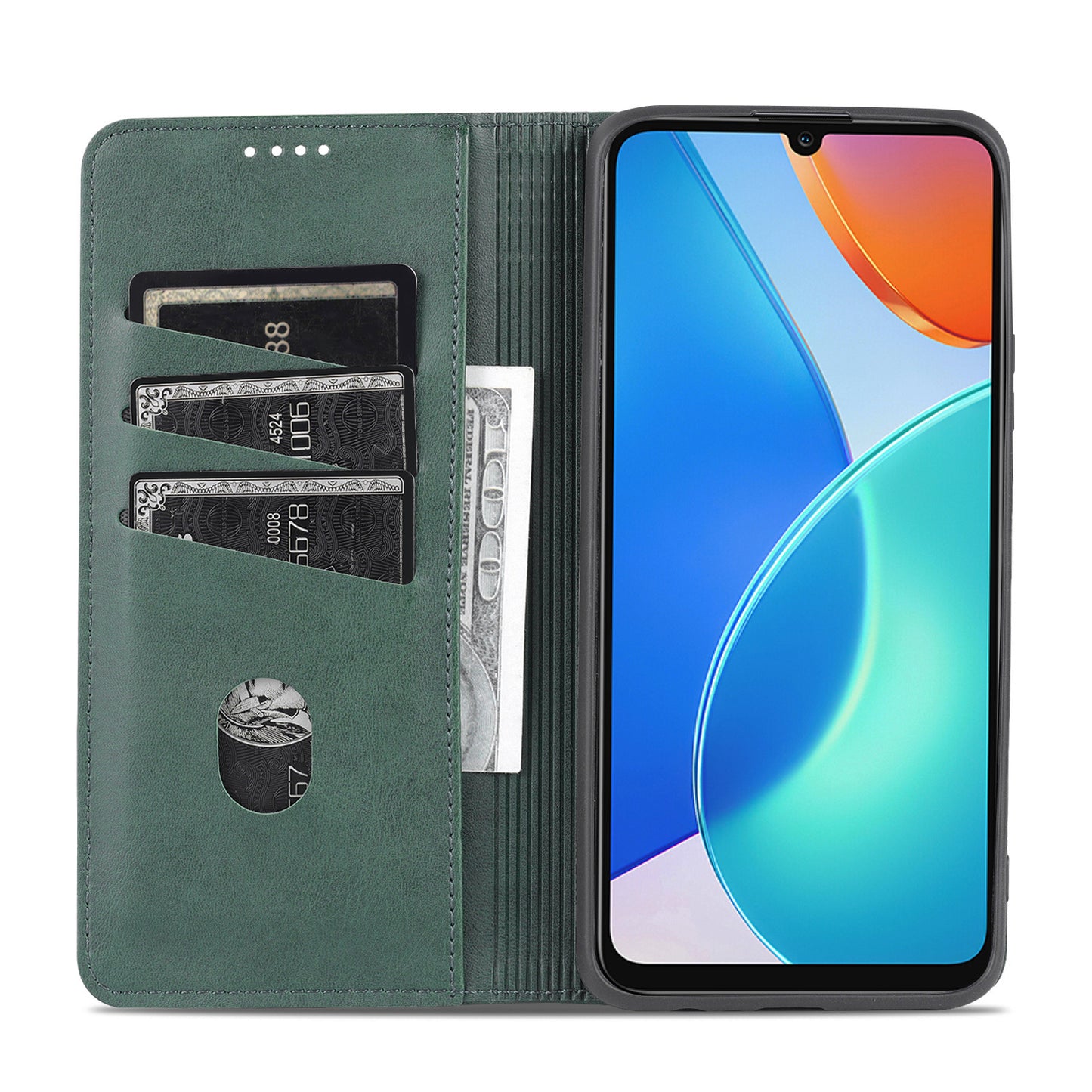 AZNS For Honor Play 30 Plus Textured Leather Phone Case Magnetic Auto-absorbed Cover with Wallet Stand