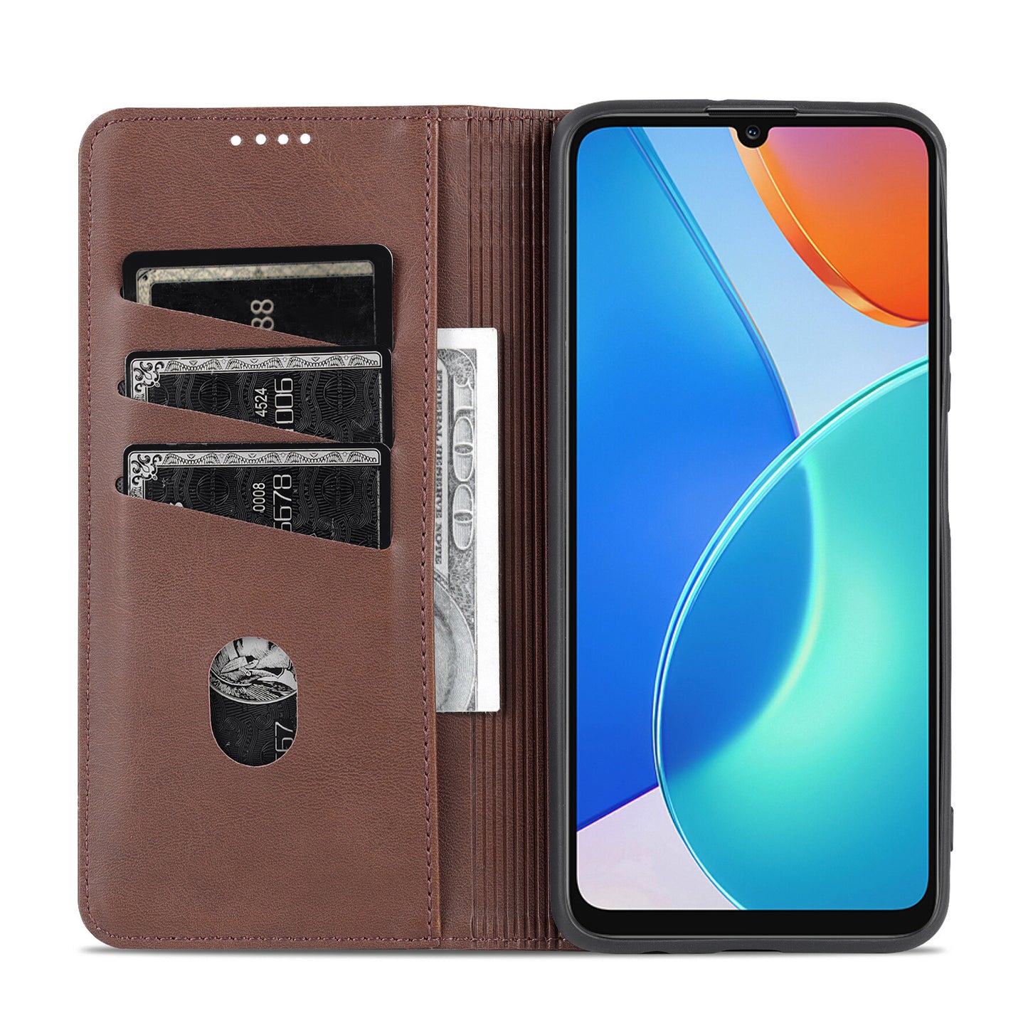 AZNS For Honor Play 30 Plus Textured Leather Phone Case Magnetic Auto-absorbed Cover with Wallet Stand