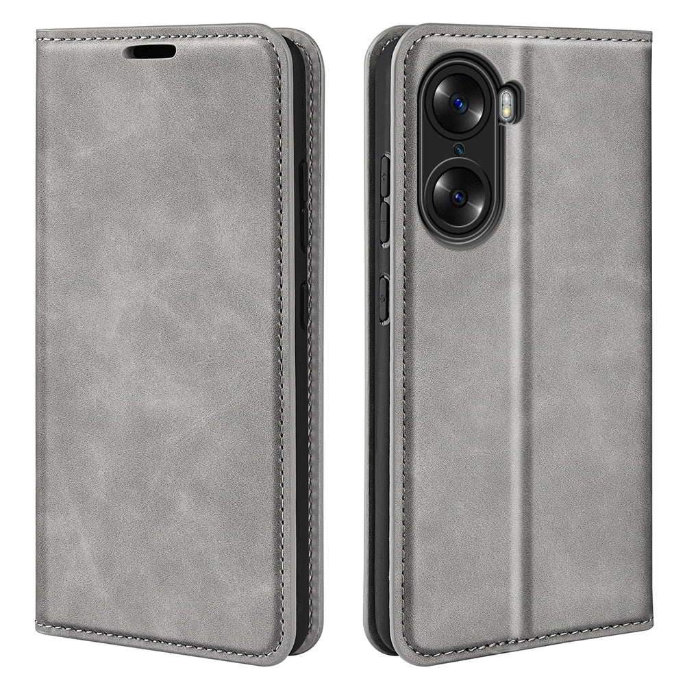 For Honor 60 Skin-touch Feeling PU Leather Flip Wallet Cover Stand Magnetic Adsorption Shockproof Folio Book Case