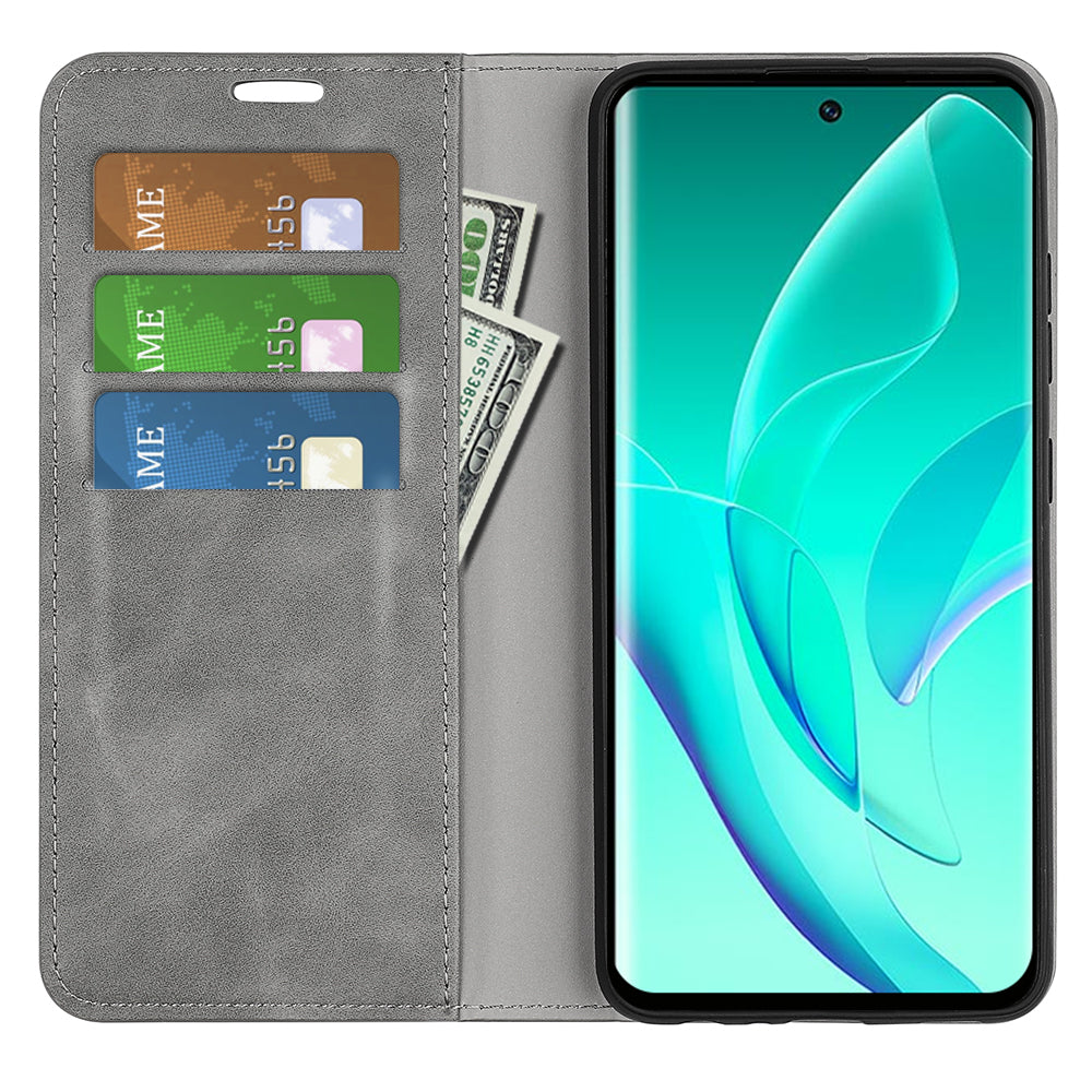 For Honor 60 Skin-touch Feeling PU Leather Flip Wallet Cover Stand Magnetic Adsorption Shockproof Folio Book Case