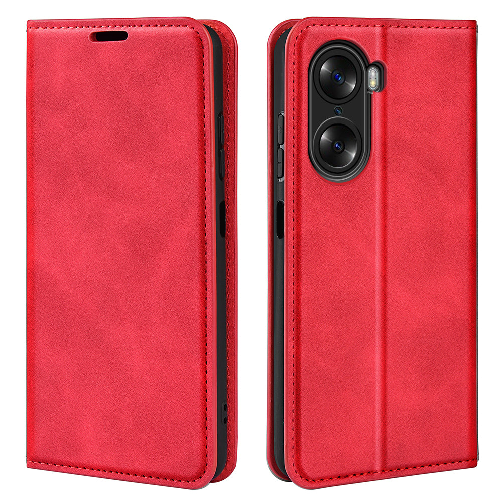 For Honor 60 Skin-touch Feeling PU Leather Flip Wallet Cover Stand Magnetic Adsorption Shockproof Folio Book Case