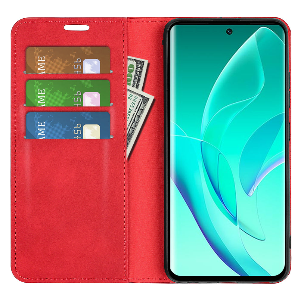 For Honor 60 Skin-touch Feeling PU Leather Flip Wallet Cover Stand Magnetic Adsorption Shockproof Folio Book Case