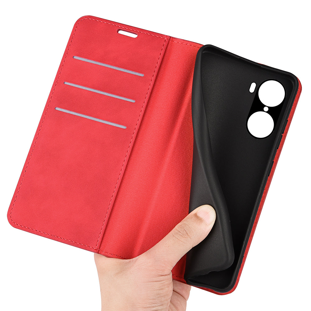 For Honor 60 Skin-touch Feeling PU Leather Flip Wallet Cover Stand Magnetic Adsorption Shockproof Folio Book Case