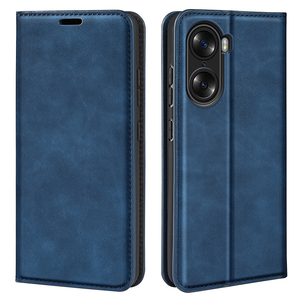 For Honor 60 Skin-touch Feeling PU Leather Flip Wallet Cover Stand Magnetic Adsorption Shockproof Folio Book Case