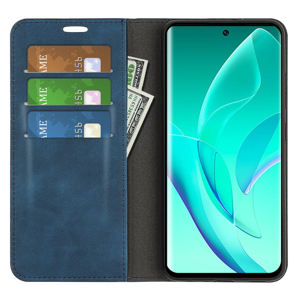 For Honor 60 Skin-touch Feeling PU Leather Flip Wallet Cover Stand Magnetic Adsorption Shockproof Folio Book Case