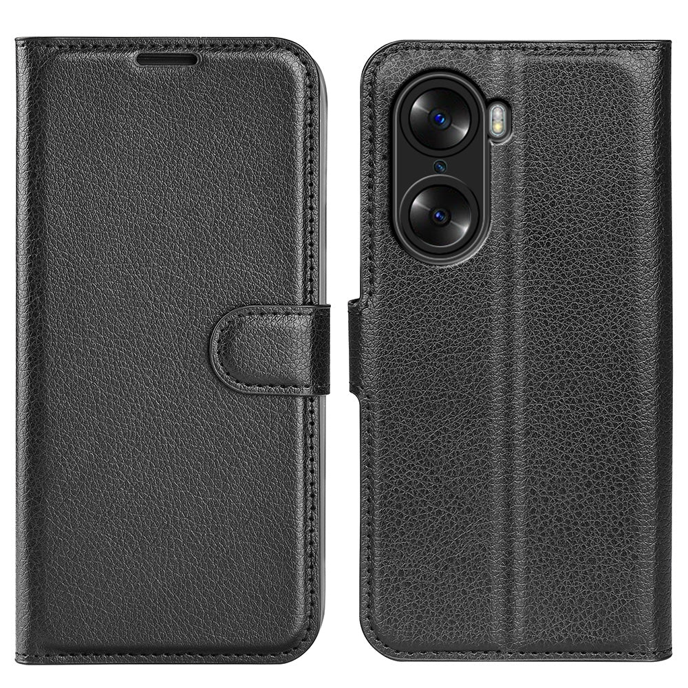 PU Leather Case for Honor 60, Litchi Texture Folding Stand Wallet Flip Cover with Magnetic Clasp