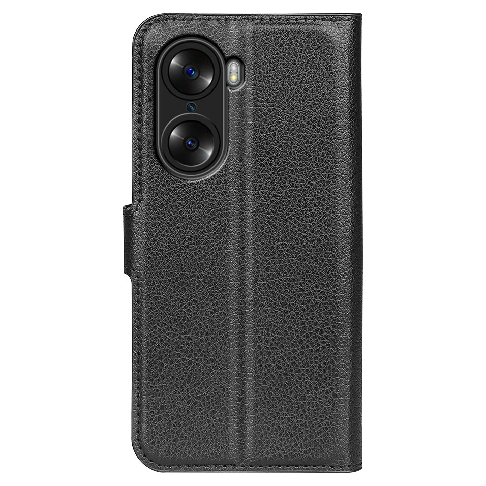 PU Leather Case for Honor 60, Litchi Texture Folding Stand Wallet Flip Cover with Magnetic Clasp