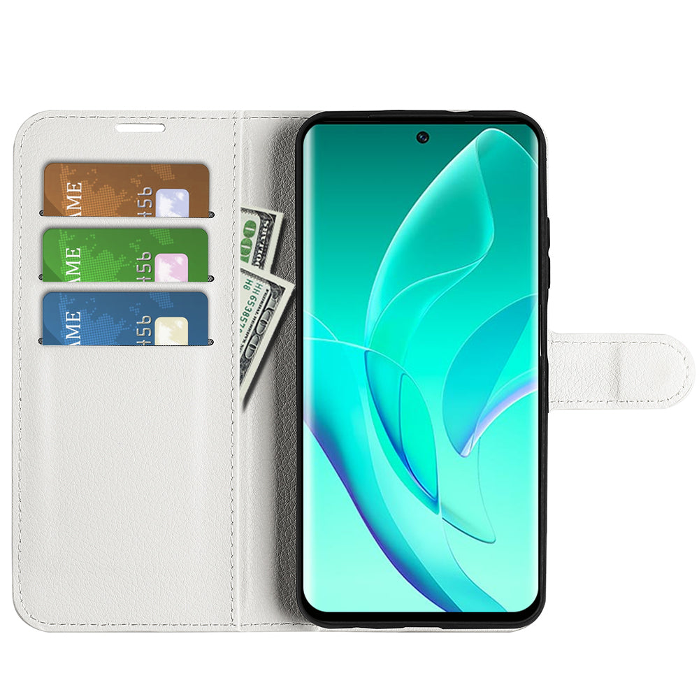 PU Leather Case for Honor 60, Litchi Texture Folding Stand Wallet Flip Cover with Magnetic Clasp