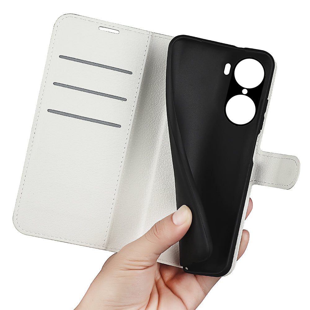 PU Leather Case for Honor 60, Litchi Texture Folding Stand Wallet Flip Cover with Magnetic Clasp