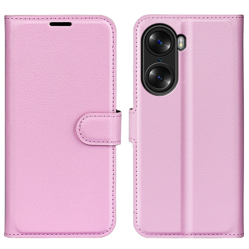 PU Leather Case for Honor 60, Litchi Texture Folding Stand Wallet Flip Cover with Magnetic Clasp