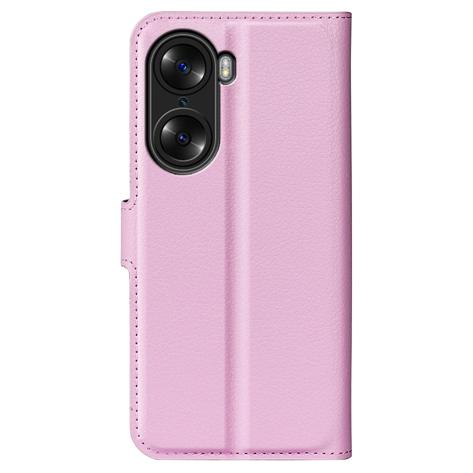 PU Leather Case for Honor 60, Litchi Texture Folding Stand Wallet Flip Cover with Magnetic Clasp