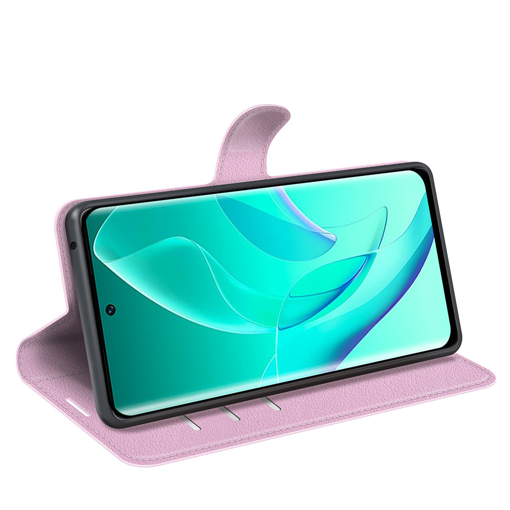 PU Leather Case for Honor 60, Litchi Texture Folding Stand Wallet Flip Cover with Magnetic Clasp
