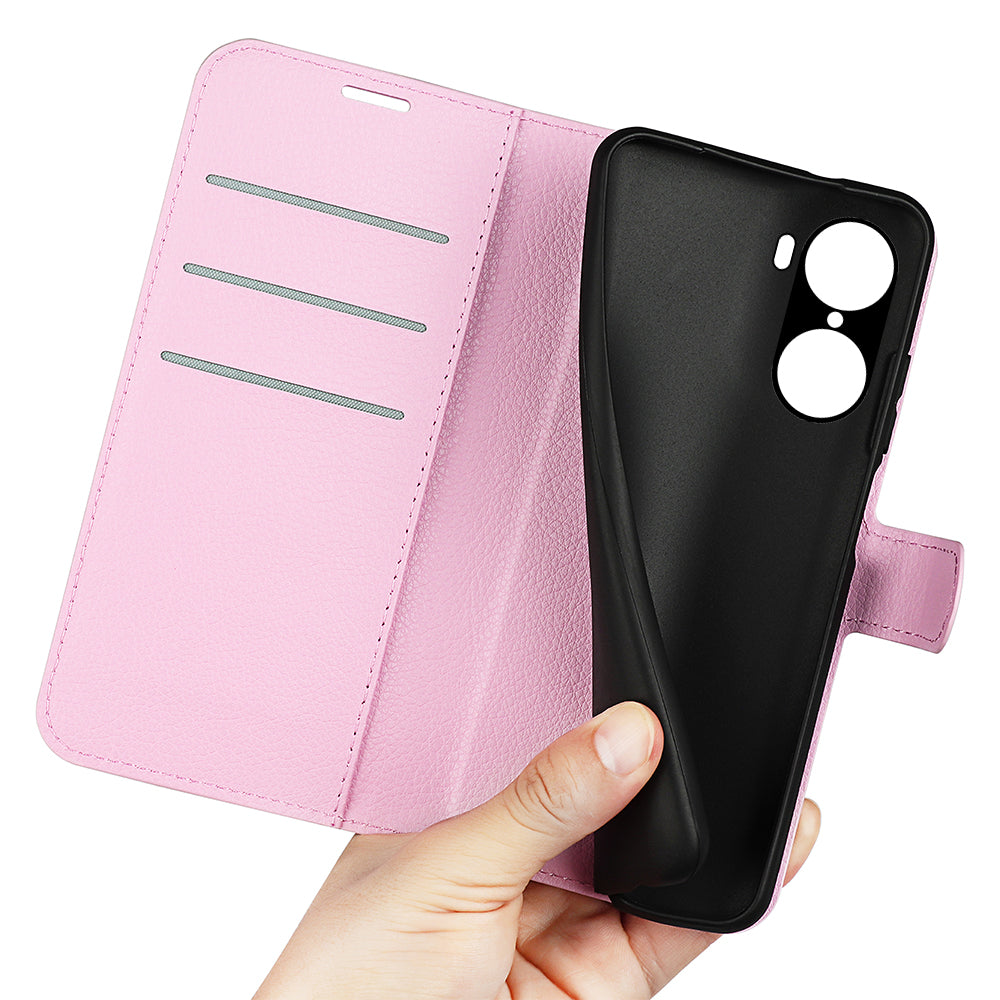 PU Leather Case for Honor 60, Litchi Texture Folding Stand Wallet Flip Cover with Magnetic Clasp