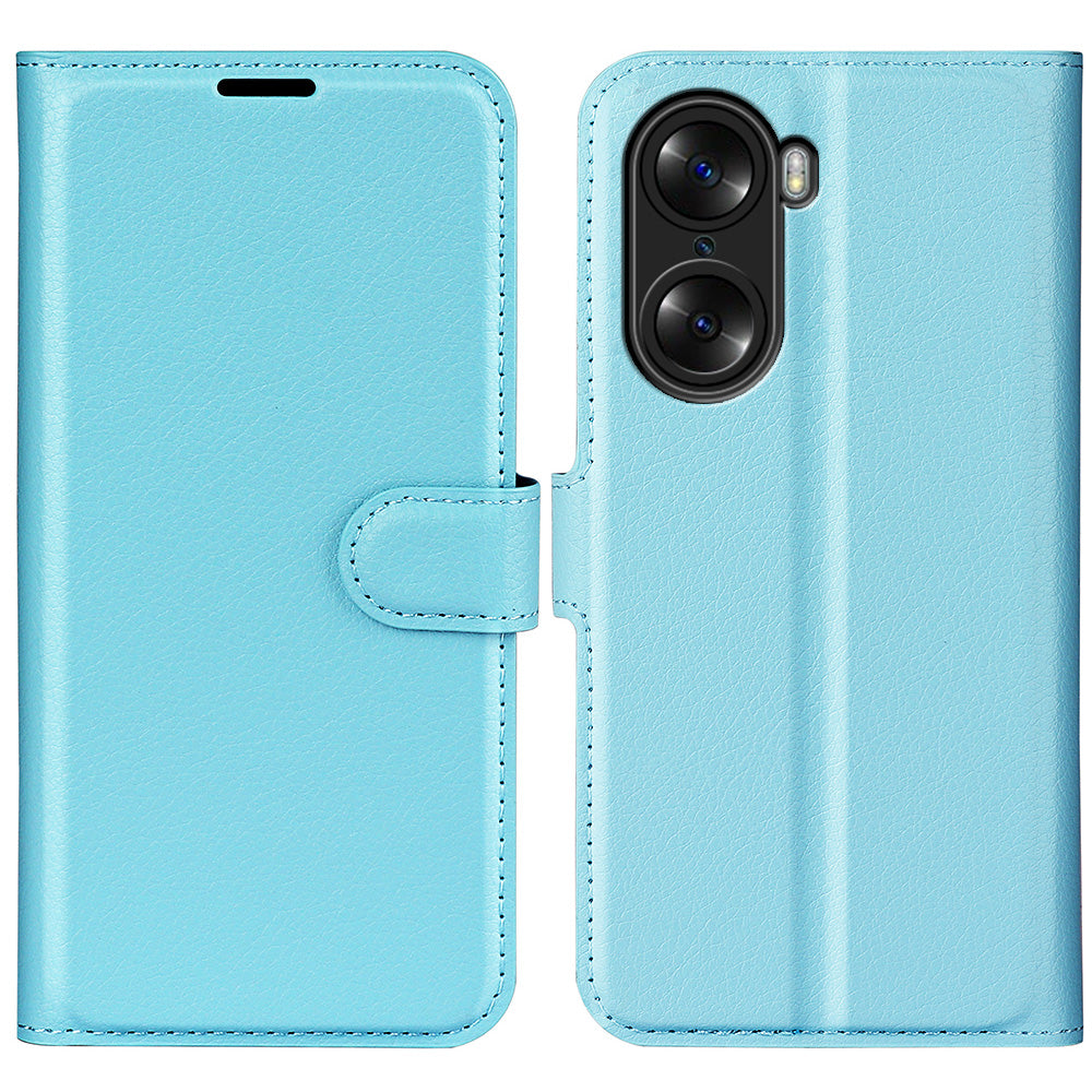 PU Leather Case for Honor 60, Litchi Texture Folding Stand Wallet Flip Cover with Magnetic Clasp