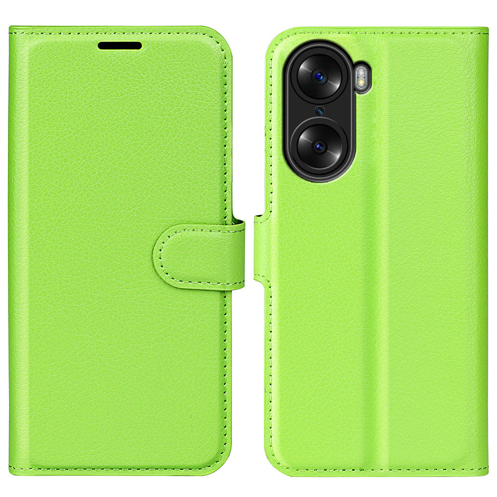 PU Leather Case for Honor 60, Litchi Texture Folding Stand Wallet Flip Cover with Magnetic Clasp