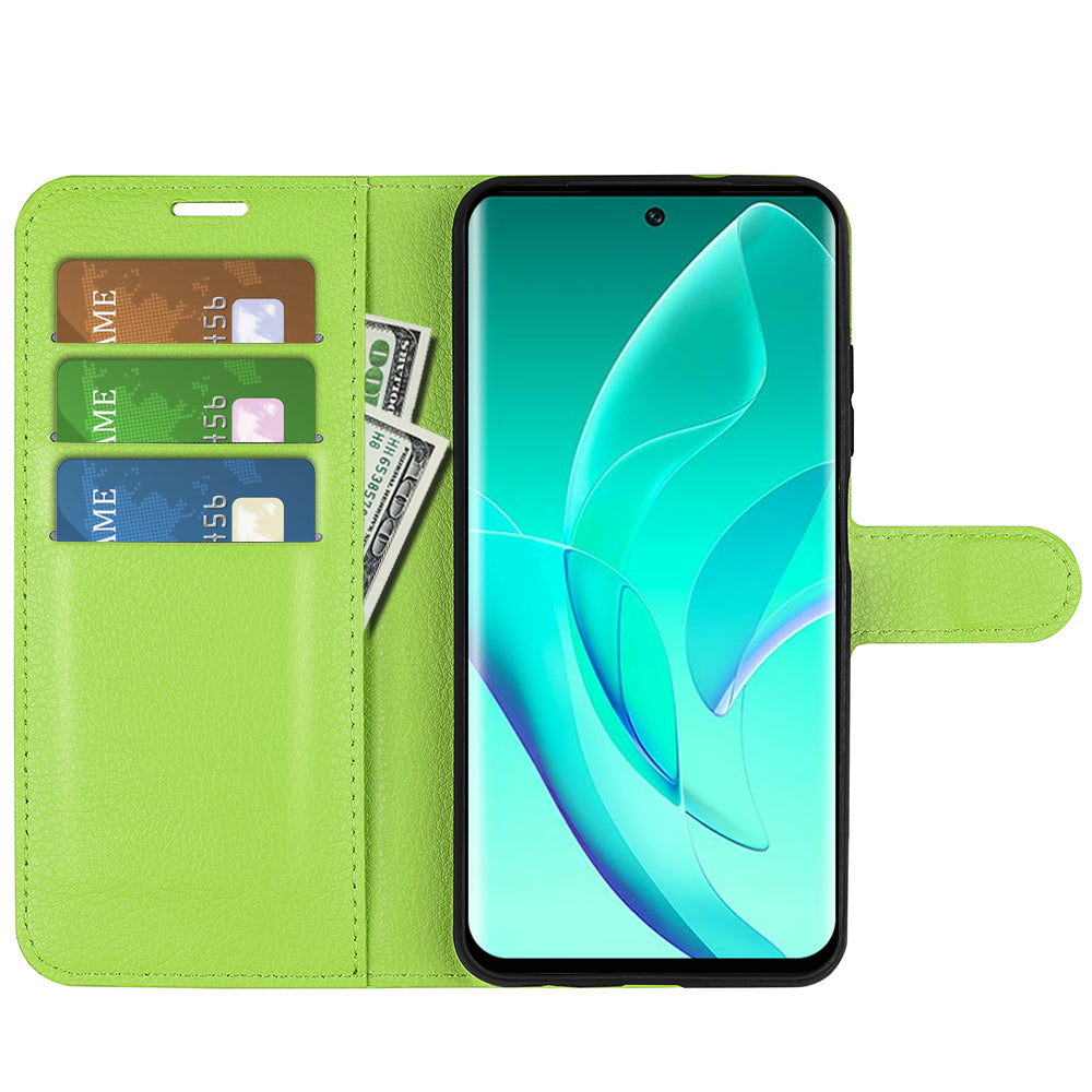 PU Leather Case for Honor 60, Litchi Texture Folding Stand Wallet Flip Cover with Magnetic Clasp