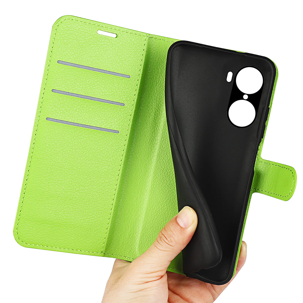 PU Leather Case for Honor 60, Litchi Texture Folding Stand Wallet Flip Cover with Magnetic Clasp