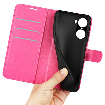 PU Leather Case for Honor 60, Litchi Texture Folding Stand Wallet Flip Cover with Magnetic Clasp