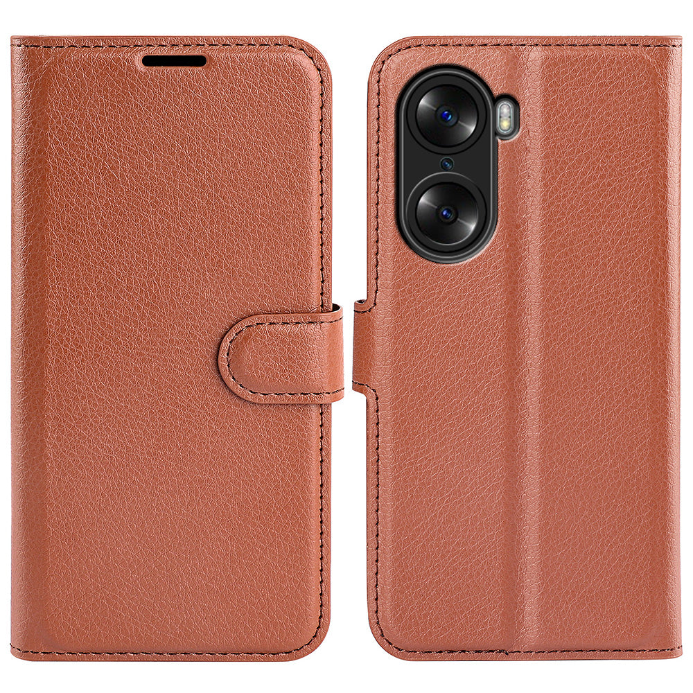 PU Leather Case for Honor 60, Litchi Texture Folding Stand Wallet Flip Cover with Magnetic Clasp