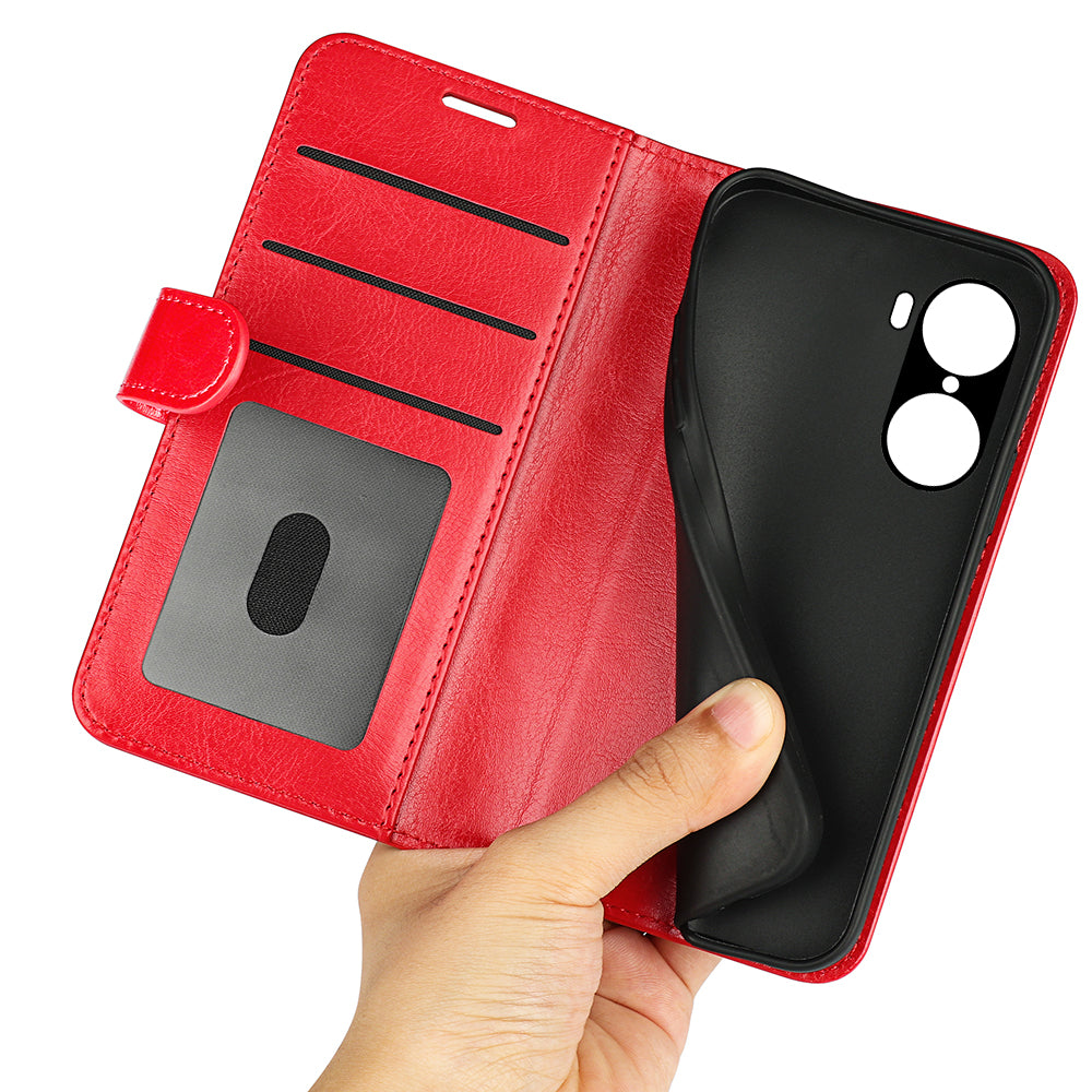 For Honor 60 Wallet Phone Case Magnetic Premium Crazy Horse Texture PU Leather Folio Flip Cover with Folding Stand