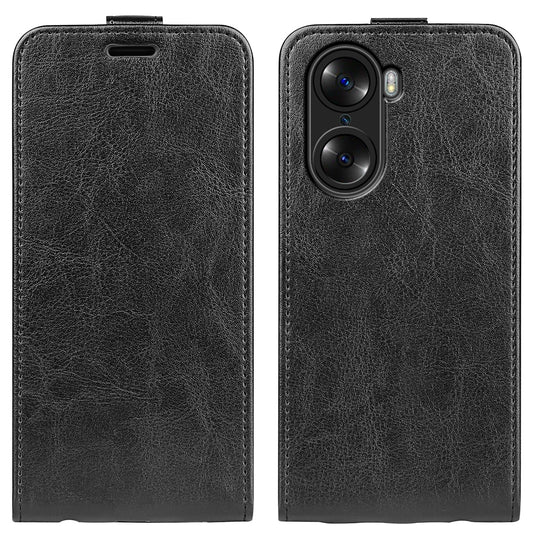 Vertical Flip Folio Phone Case for Honor 60, Crazy Horse Texture PU Leather Protective Cover Shell with Card Holder