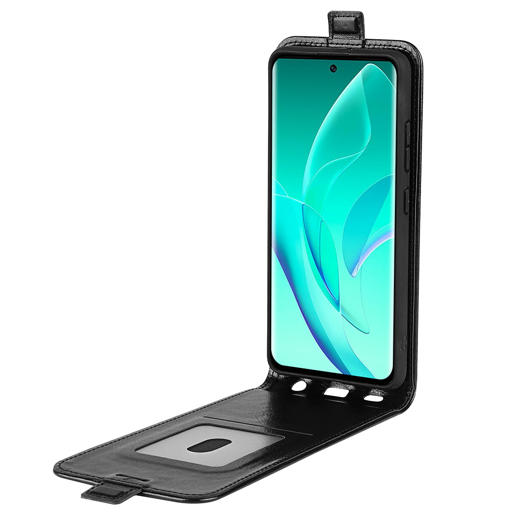 Vertical Flip Folio Phone Case for Honor 60, Crazy Horse Texture PU Leather Protective Cover Shell with Card Holder