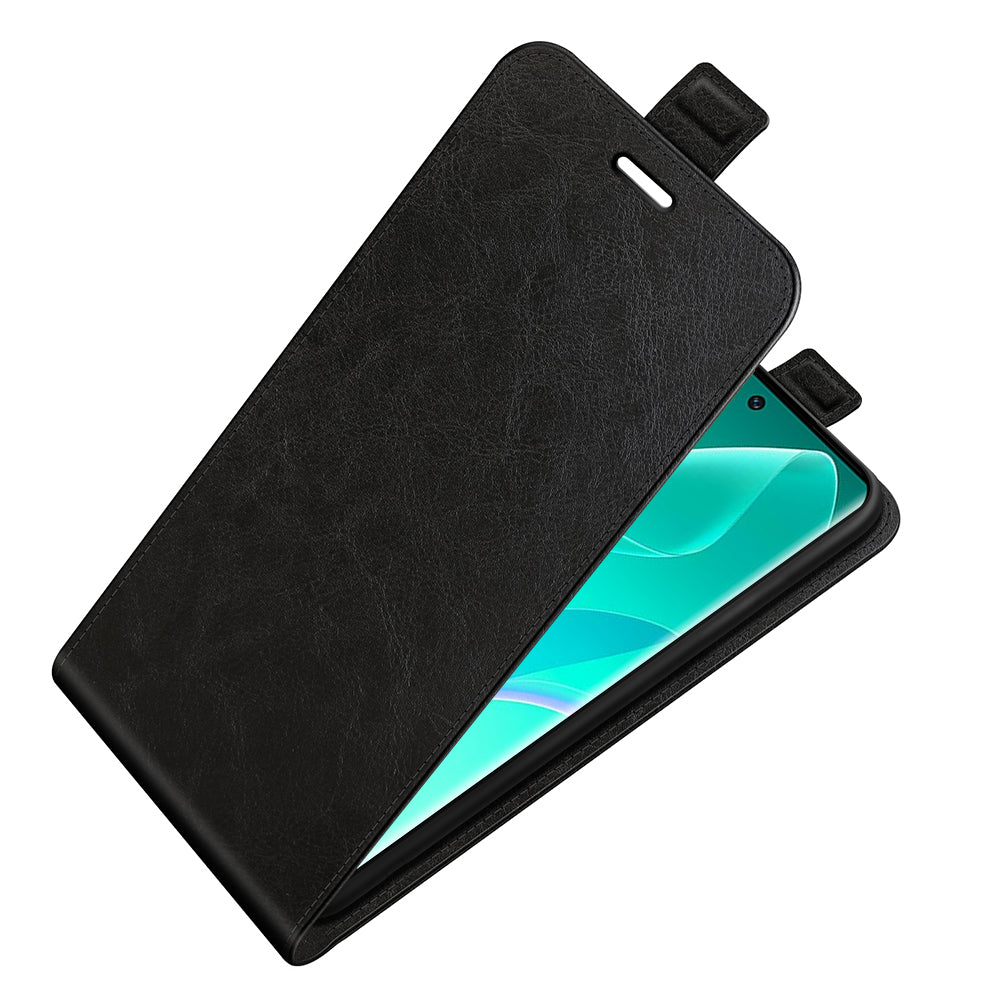 Vertical Flip Folio Phone Case for Honor 60, Crazy Horse Texture PU Leather Protective Cover Shell with Card Holder