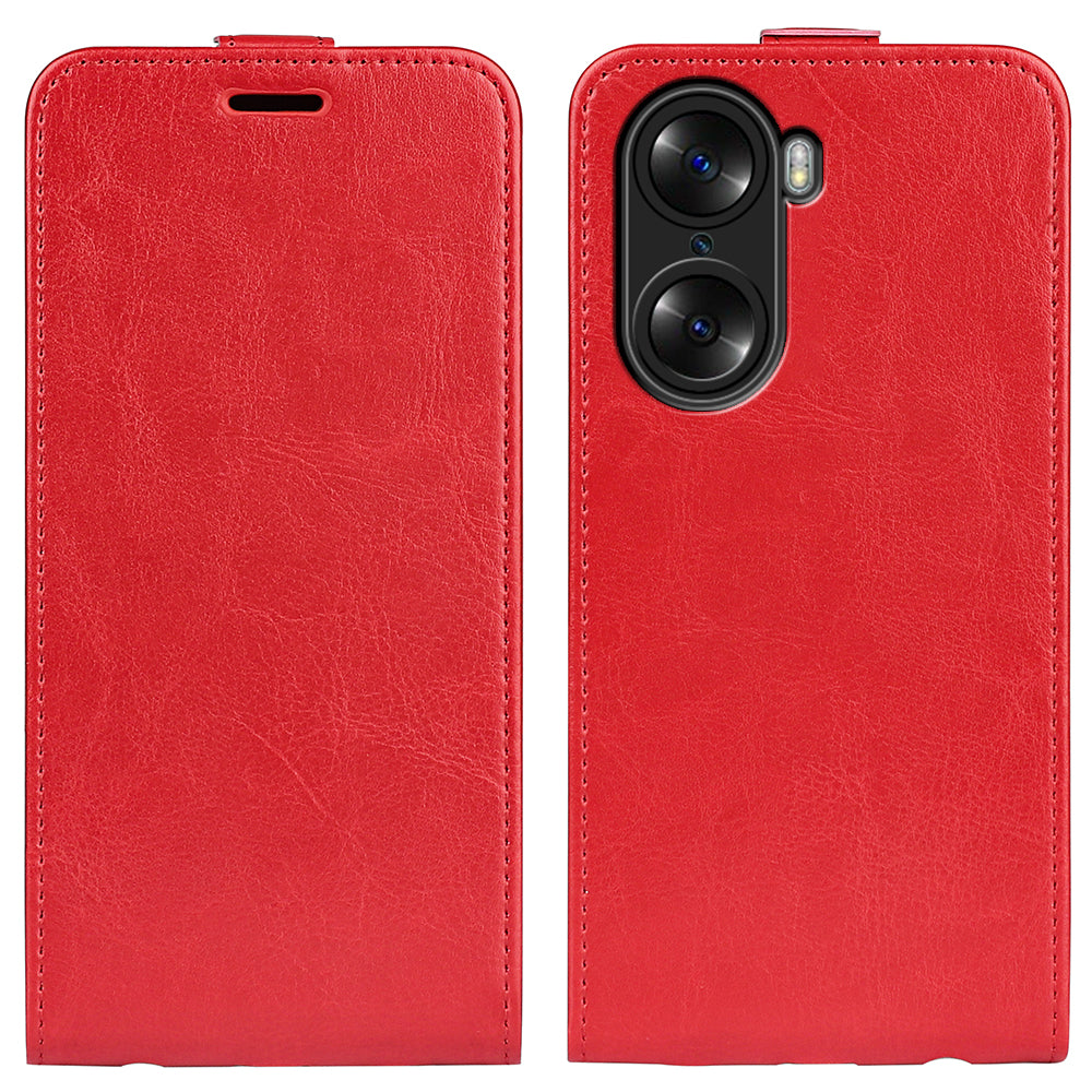 Vertical Flip Folio Phone Case for Honor 60, Crazy Horse Texture PU Leather Protective Cover Shell with Card Holder