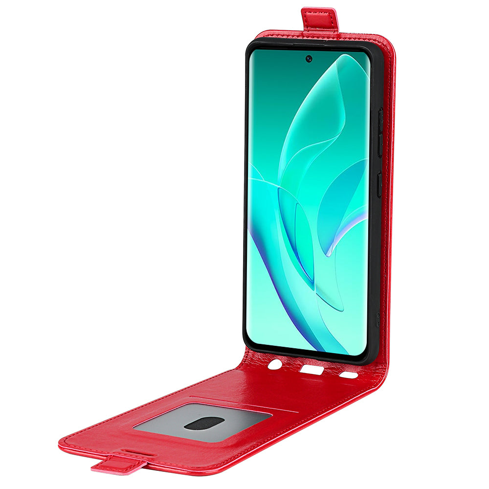 Vertical Flip Folio Phone Case for Honor 60, Crazy Horse Texture PU Leather Protective Cover Shell with Card Holder