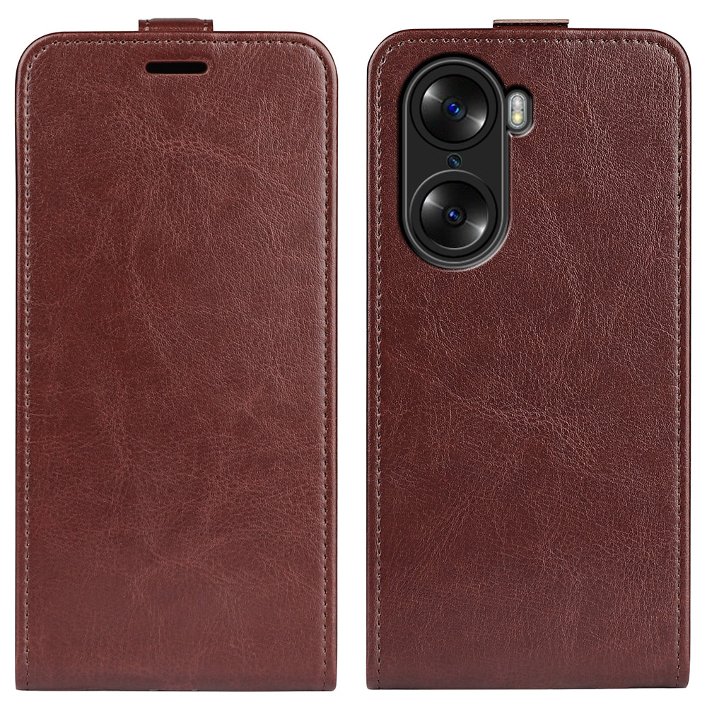 Vertical Flip Folio Phone Case for Honor 60, Crazy Horse Texture PU Leather Protective Cover Shell with Card Holder