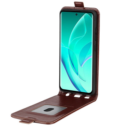 Vertical Flip Folio Phone Case for Honor 60, Crazy Horse Texture PU Leather Protective Cover Shell with Card Holder