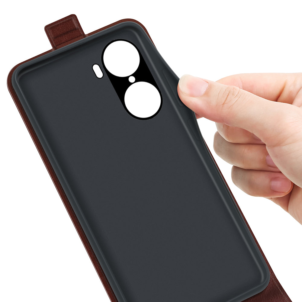 Vertical Flip Folio Phone Case for Honor 60, Crazy Horse Texture PU Leather Protective Cover Shell with Card Holder