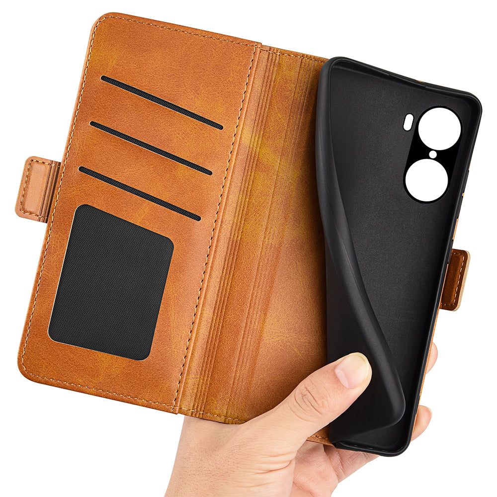 For Honor 60 Textured PU Leather Flip Wallet Case Stand Function Shockproof Protective Case Cover
