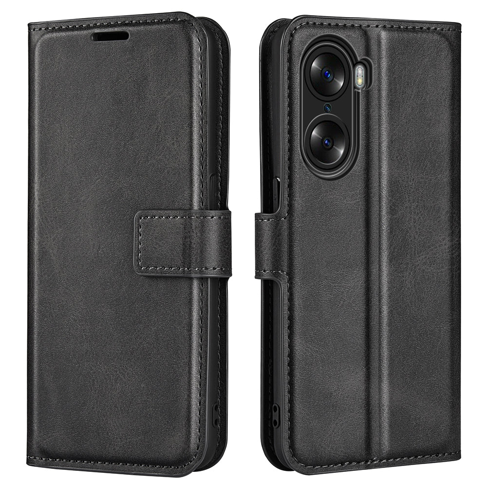 For Honor 60 Textured PU Leather TPU Interior Protective Case Stand Folio Flip Wallet Phone Cover