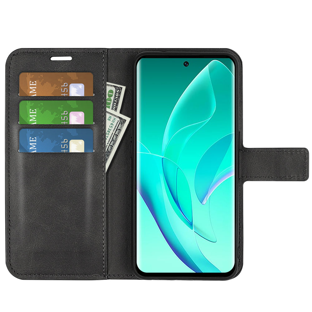 For Honor 60 Textured PU Leather TPU Interior Protective Case Stand Folio Flip Wallet Phone Cover