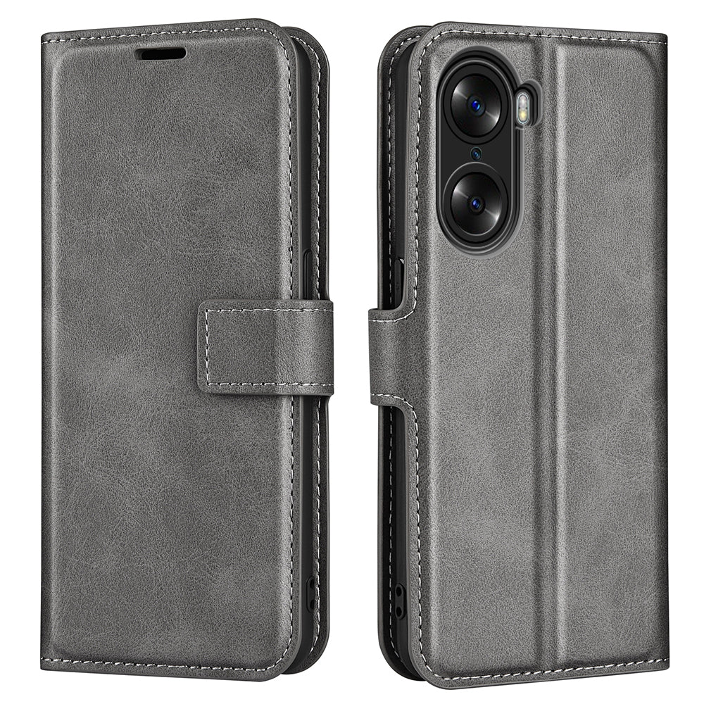 For Honor 60 Textured PU Leather TPU Interior Protective Case Stand Folio Flip Wallet Phone Cover