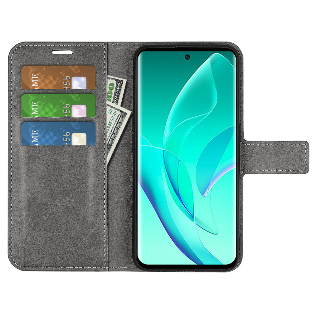 For Honor 60 Textured PU Leather TPU Interior Protective Case Stand Folio Flip Wallet Phone Cover