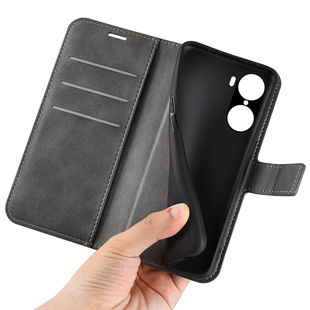 For Honor 60 Textured PU Leather TPU Interior Protective Case Stand Folio Flip Wallet Phone Cover