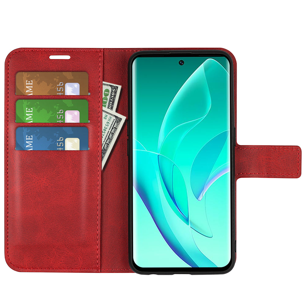 For Honor 60 Textured PU Leather TPU Interior Protective Case Stand Folio Flip Wallet Phone Cover
