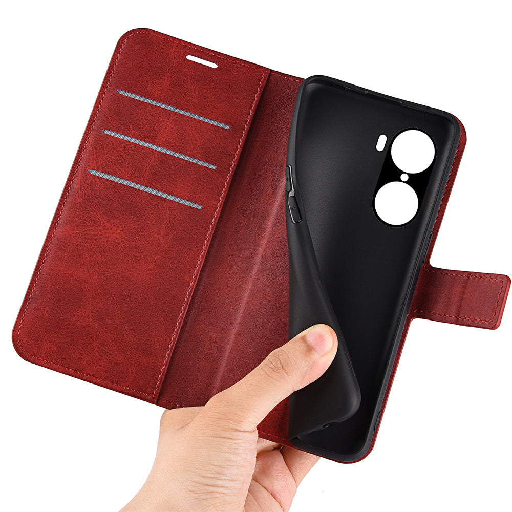For Honor 60 Textured PU Leather TPU Interior Protective Case Stand Folio Flip Wallet Phone Cover